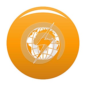 Lightning on earth icon vector orange