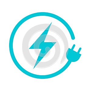 Lightning electric plug icon, Bolt circle symbol, Power charging energy sign, Vector illustration.