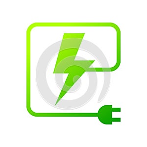 Lightning electric plug icon, Bolt square symbol, Power charging energy sign