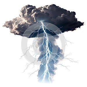 Lightning emerging from clouds isolated on a white background