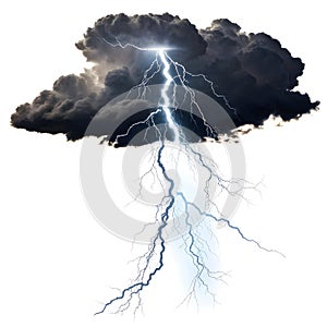 Lightning emerging from clouds isolated on white background