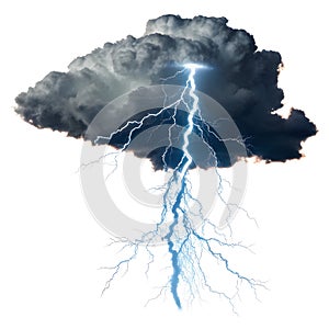 Lightning emerging from clouds isolated on a white background
