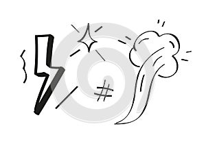 Lightning, explosion icon vector in doodle, sketch style. Angry, rude fellings in comic, cartoon photo