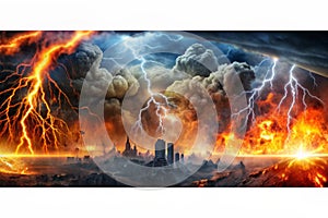 Lightning Fire Explosion Against the Dark Sky