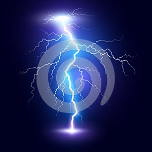 Lightning flash bolt or thunderbolt. Blue lightning or magic power blast storm. Vector illustration