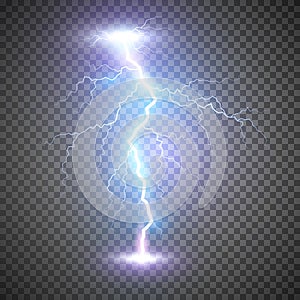 Lightning flash bolt or thunderbolt. Blue lightning or magic power blast storm. Vector illustration on transparent background