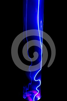 Lightning flash discharge of electricity on transparent background. Blue electrical visual effect.