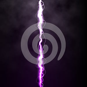 Lightning flash light thunder spark on black background with clouds. Vector spark lightning or electricity blast storm