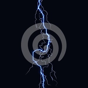 Lightning flash light thunder spark on black background. Vector spark lightning or electricity blast storm or