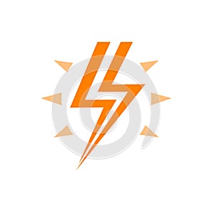Lightning with flash orange vector logo, energy symbol and warning of high voltage in the electrical network photo