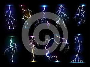 Lightning flash thunder vector thunderstorm with flashing light and electricity blast storm or thunderbolt illustration