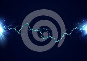 Lightning and flash. Thunderbolt effect. Bright power electrical strike. Vector illustration isolated