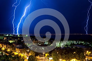 Lightning flashed near the bridge