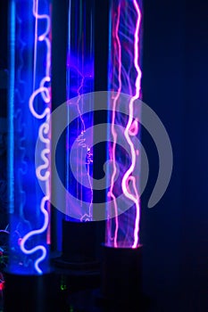 lightning in glass lamps powered by electric coil, electro glitch abstract background