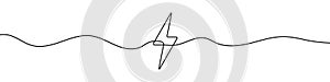Lightning icon in continuous line drawing style. Line art of lightning bolt icon