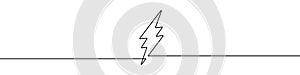 Lightning icon in continuous line drawing style. Line art of lightning bolt icon