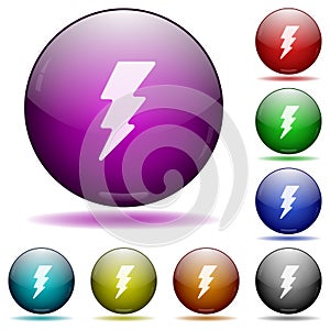 Lightning icon in glass sphere buttons
