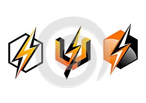 Lightning, logo, symbol, thunderbolt, cube, electricity, electric, power, icon, design, concept