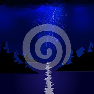 Lightning of mountains and the sea. Vector electric light thunder spark. Blue lightning or magic power blast storm