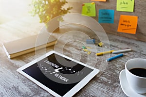 Lightning network, Blockchain and cryptocurrency technology concept.