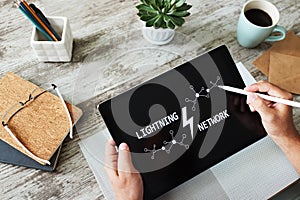 Lightning network, Blockchain and cryptocurrency technology concept.