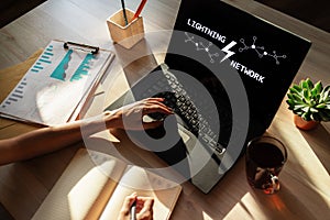 Lightning network, Blockchain and cryptocurrency technology concept.