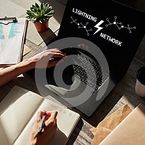 Lightning network, Blockchain and cryptocurrency technology concept.
