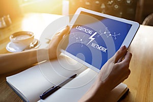 Lightning network, Blockchain and cryptocurrency technology concept.