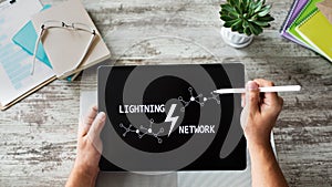 Lightning network, Blockchain and cryptocurrency technology concept.