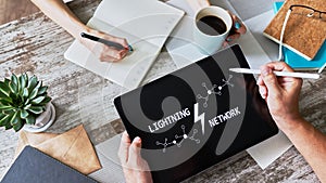 Lightning network, Blockchain and cryptocurrency technology concept.