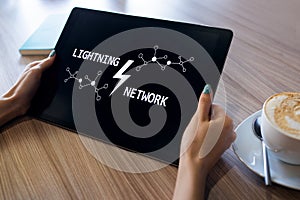 Lightning network, Blockchain and cryptocurrency technology concept.