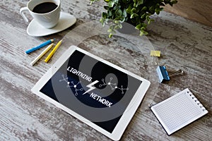 Lightning network, Blockchain and cryptocurrency technology concept.