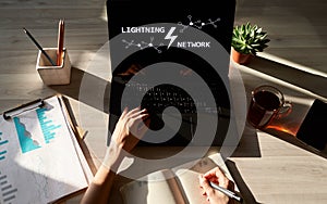 Lightning network, Blockchain and cryptocurrency technology concept.