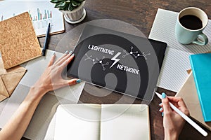 Lightning network, Blockchain and cryptocurrency technology concept.