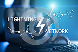 Lightning network - second layer payment protocol that operates on top of a blockchain. Bitcoin, internet payment.