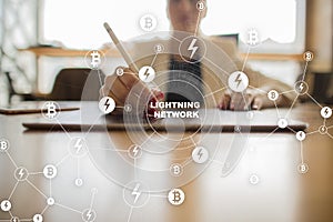 Lightning network - second layer payment protocol that operates on top of a blockchain. Bitcoin, internet payment.