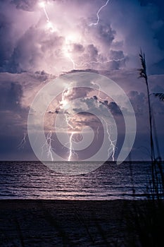 Lightning Over The Atlantic Ocean at Night in Edisto Beach, South Carolina