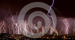 Lightning over city