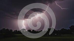 lightning over the city A dramatic scene of a lightning and thunderstorm flash with raining background.