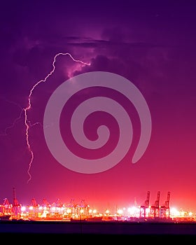 Lightning over the Container Port