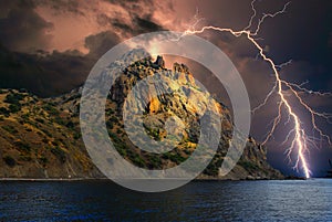 Lightning over Karadag. Eastern Crimea, near Feodosia