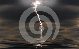 Lightning over a night sea