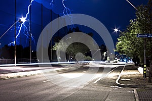 Lightning over Speedway Blvd in Tucson Arizona at Night Time