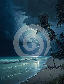 Lightning over tropical beach