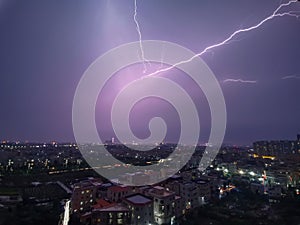 lightning in raining night