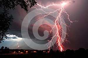 Lightning Red Bolt Branching Flash photo