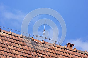 Lightning rod wire on the roof