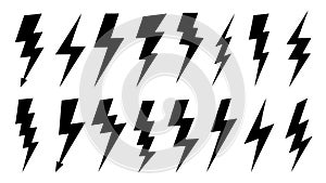 Lightning silhouette. High voltage electrical power symbol, electric lightnings and thunderbolt silhouettes. Vector photo