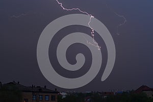 Lightning in the sky during rain