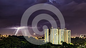 Lightning during a storm in the city Ribeirao Preto, Sao Paulo, Brazil